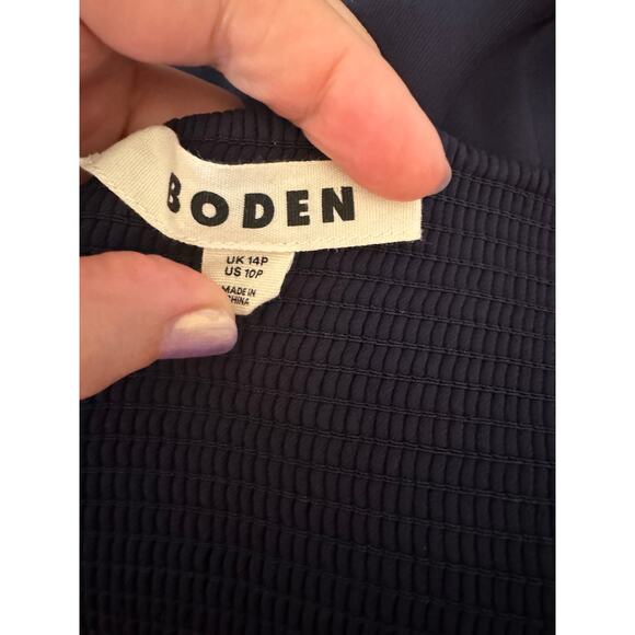 Boden | Navy Blue Cap Sleeve Fit-and-Flare Midi Dress | Size 10 Petite - Picture 9 of 14